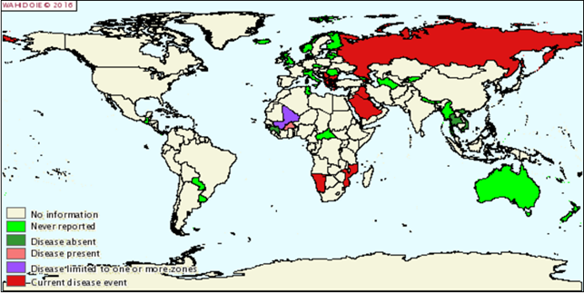 Карта распространения нодулярного дерматита КРС январь-июнь 2016