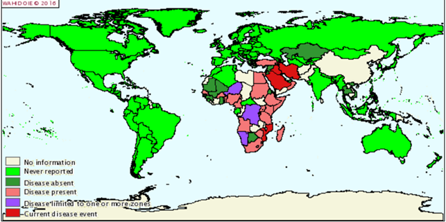 Карта распространения нодулярного дерматита КРС январь-июнь 2015
